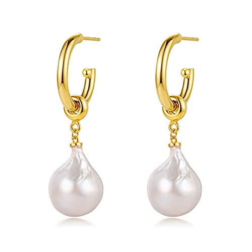 TONZN Ohrringe Barocke Perlenohrringe Mädchen Sterling Silber Temperament Ohrringe Retro Anhänger Ohrringe Unregelmäßige Kurze Ohrringe Anhänger Ohrringe (Farbe: Silber) (Gold b) (Gold b) von TONZN