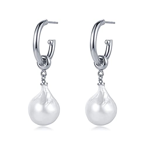 TONZN Ohrringe Barocke Perlenohrringe Mädchen Sterling Silber Temperament Ohrringe Retro Anhänger Ohrringe Unregelmäßige Kurze Ohrringe Anhänger Ohrringe (Farbe: Silber) (Gold b) (Silber b) von TONZN