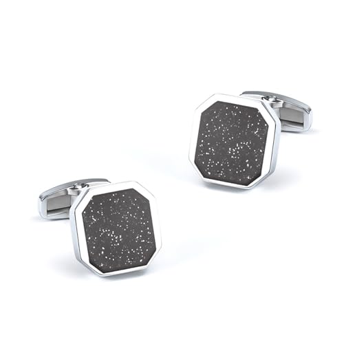 TONZN Polygonale Manschettenknöpfe aus Goldsandsteinlegierung mit Intarsien, französische Manschettenknöpfe für Herren (weiß, 18 x 18 mm) von TONZN