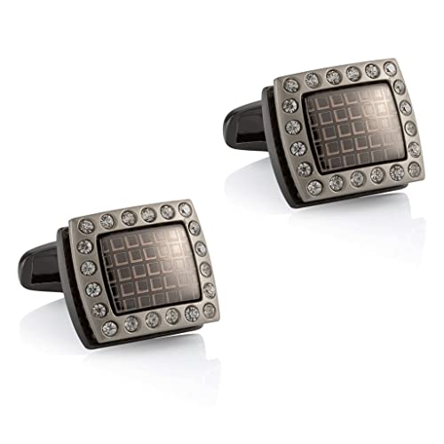 TONZN Quadratische Manschettenknöpfe aus diamantbeschichteter Legierung, französische Manschettenknöpfe für Herrenhemden (19,5 x 17 mm) von TONZN
