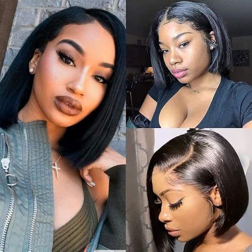 TOOCCI Kurze Bob Echthaar Perücke, Wear and Go Glueless Wig 4x4 Lace Front Perücke Pre Cut Lace Brasilien Remy Haar Echthaar Perücke Schwarz Straight Bob Wig für Damen 8 Zoll TOOCCI Kurze Bob Echthaar Perücke, Wear and Go Glueless Wig 4x4 Lace Front Perücke Pre Cut Lace Brasilien Remy Haar Echthaar Perücke Schwarz Straight Bob Wig für Damen 8 Zoll von TOOCCI