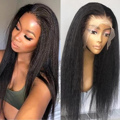 TOOCCI Yaki Lace Front Perücke, Kinky Kinky Straight 13x4 Lace Front Wigs Human Hair Virgin Remy Echthaar Schwarze Perücke Damen mit Babyhaar 150% Dichte(16",40cm) von TOOCCI