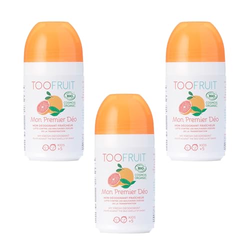 TOOFRUIT Mein Erster Deoroller Bio-zertifizierter Kinder Deoroller mit antibakteriellem BIO-Salbeiwasser und Feuchtigkeit absorbierendem Bambus-Extrakt (Grapefruit-Minze / 3er-Pack) von TOOFRUIT