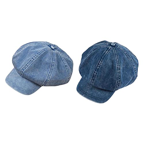 TOOYFUL 2 Stück Ballonmütze Aus Denim für Damen Und Mädchen, Weiche 8 Panel Schiebermützen von T TOOYFUL