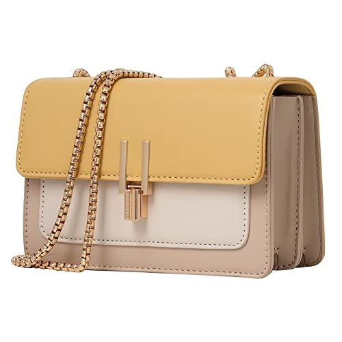 Umhängetasche Damen Leder Kette Schulterriemen Designer Handtaschen Color-Blocking Mode Handtasche Damen Umhängetasche Tasche Damen-Umhängetaschen Schultertasche Crossbody Bag Abendtasche Gelb von TOP BAND