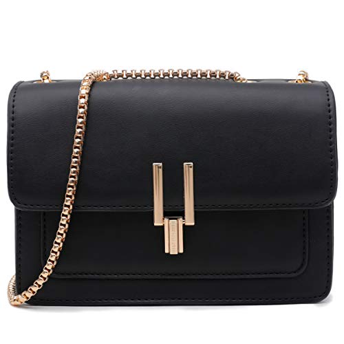 Umhängetasche Damen Leder Kette Schulterriemen Designer Color-Blocking Mode Handtasche, Tasche Schultertasche Crossbody Bag Abendtasche Schwarz von TOP BAND