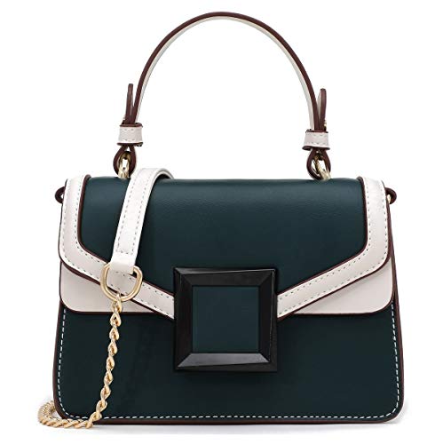 Umhängetasche Damen PU Leder Kette Color-Blocking Designer Handtaschen Kettenhenkel Handtasche Damen Umhängetasche Tasche Damen-Umhängetaschen Schultertasche Crossbody Bag Magnetverschluss Dunkelgrün von TOP BAND