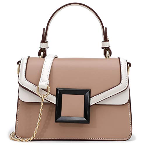 Umhängetasche Damen PU Leder Kette Color-Blocking Designer Handtaschen Kettenhenkel Handtasche Damen Umhängetasche Tasche Damen-Umhängetaschen Schultertasche Crossbody Bag Magnetverschluss Rosa nude von TOP BAND