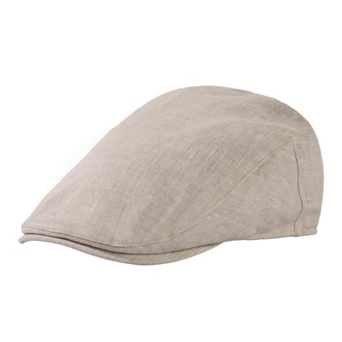 TOP-EX 100% Leinen Schiebermütze Herren Baskenmütze Mütze UPF 50 Sonnenschutz Sonnenhut Sommer Schirmmuetze Newsboy Cap Pures Beige XL/XXL von TOP-EX