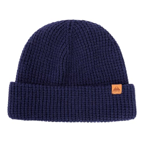 50% Merinowolle Waffel Mütze Wintermuetze Herren Damen Fisherman Beanie Trawler Mütze Strickmuetze Warme Marine Blau M/L von TOP-EX