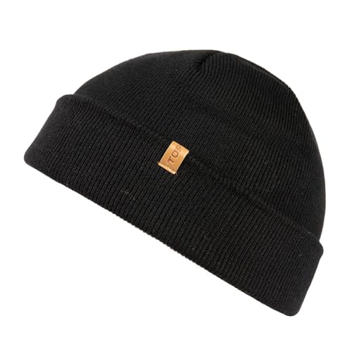 TOP-EX 80% Merino Wool Fisherman Beanie Hat for Men & Women, Double Layer Warm Winter Wool Hats, Unisex Winter Cap Trawler Knitted Cuffed Hat for Outdoor Running Golf, Classic Black M/L von TOP-EX
