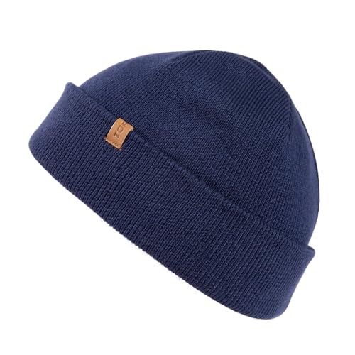 TOP-EX 80% Merino Wool Fisherman Beanie Hat for Men & Women, Double Layer Warm Winter Wool Hats, Unisex Winter Cap Trawler Knitted Cuffed Hat for Outdoor Running Golf, Navy Blue M/L von TOP-EX