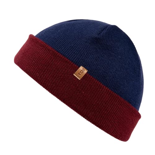 TOP-EX 80% Merino Wool Fisherman Beanie Hat for Men & Women, Double Layer Warm Winter Wool Hats, Unisex Winter Cap Trawler Knitted Cuffed Hat for Outdoor Running Ski, Navy & Burgundy M/L von TOP-EX