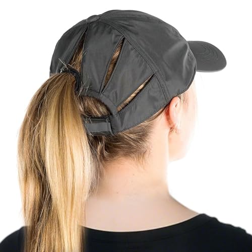 TOP-EX Damen Baseball Cap Hoher Pferdeschwanz Faltbar UV-Schutz 50 Atmungsaktiv Sommer Outdoor Verstellbar Grau L/XL von TOP-EX