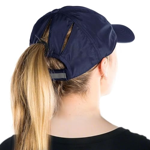 TOP-EX Damen Baseball Cap Hoher Pferdeschwanz Faltbar UV-Schutz 50 Atmungsaktiv Sommer Outdoor Verstellbar Navy Blau S/M von TOP-EX