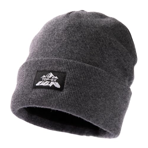 TOP-EX Großer Kopf 100% Merinowolle Strickmütze Herren Damen Fleece Wintermütze Warme Winddicht Atmungsaktiv Mütze Beanie für Running Ski Wandern Grau XL XXL von TOP-EX