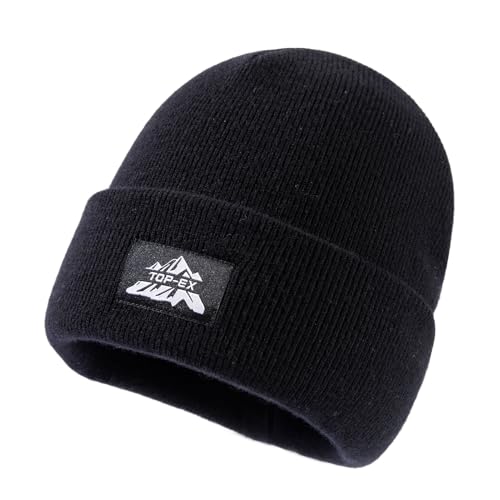 TOP-EX Großer Kopf 100% Merinowolle Strickmütze Herren Damen Warme Wintermütze Winddicht Atmungsaktiv Mütze Beanie für Running Ski Wandern Schwarz XL XXL von TOP-EX