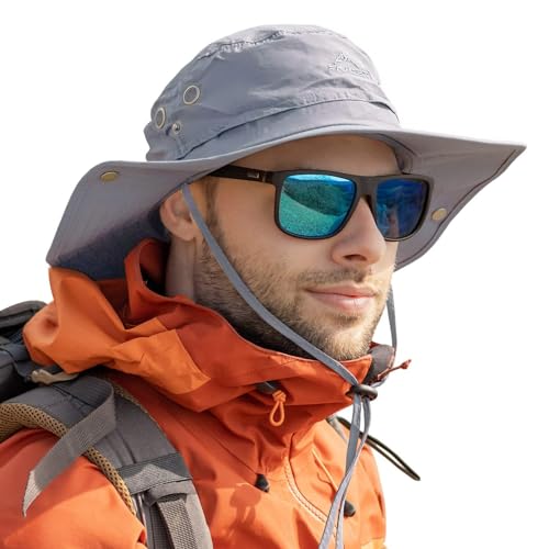 TOP-EX Großer Sonnenhut Herren Breiter Krempe UV-Schutz - Safari, Wander, Tropen für Sommer Outdoor-Aktivitäten, Wasserdicht & Winddicht - Ideal zum Wandern, Angeln, Spazieren, Segeln Grau M/L von TOP-EX