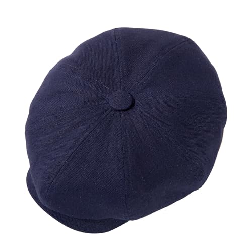 TOP-EX Herren Flatcap Navy Herringbone Aus Leinen Baumwollmischung 8-Panel Schiebermütze Für große Köpfe L/XL von TOP-EX
