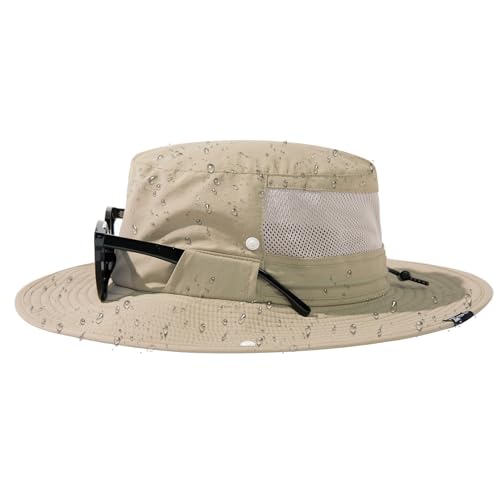 TOP-EX Herren UPF 50 Safarihut mit breiter Krempe und Sonnenbrillenhalter - UV-Schutz Fischerhut, Wasserdicht & Atmungsaktiv - Faltbarer Sonnenhut für Outdoor, Wandern, Camping, Angeln Beige M/L von TOP-EX