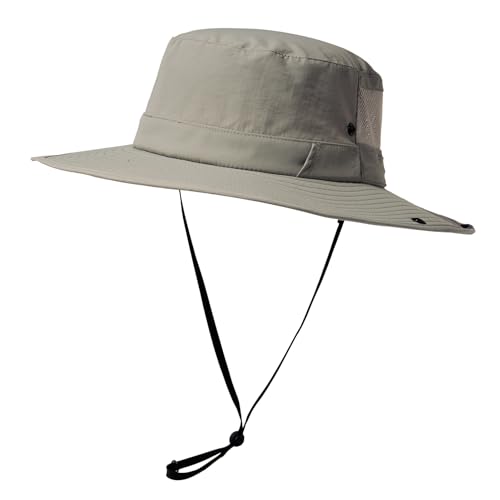 TOP-EX Herren UPF 50 Safarihut mit breiter Krempe und Sonnenbrillenhalter - UV-Schutz Fischerhut, Wasserdicht & Atmungsaktiv - Faltbarer Sonnenhut für Outdoor, Wandern, Camping, Angeln Hellgrau L/XL von TOP-EX