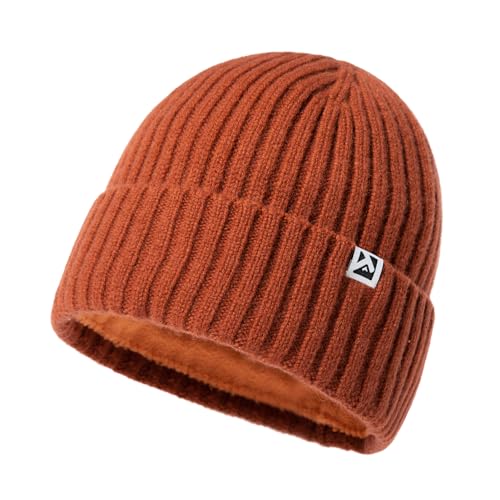 TOP-EX XL/XXL 100% Merinowolle Mütze Wintermuetze Herren Damen Fisherman Beanie Trawler Mütze Strickmuetze Warme Fleece Futter Rot von TOP-EX