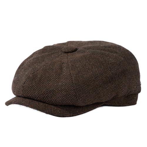 TOP-EX L/XL/XXL Merinowolle Schiebermuetze Herren 8 Panel Peaky Fischgräten Tweed Retro Schiebermütze Schlägermütze Gatsby Cap Warme Wintermütze Vintage Golf Fahrermütze 95574_Braun-Fischgrätenmu XXXL von TOP-EX
