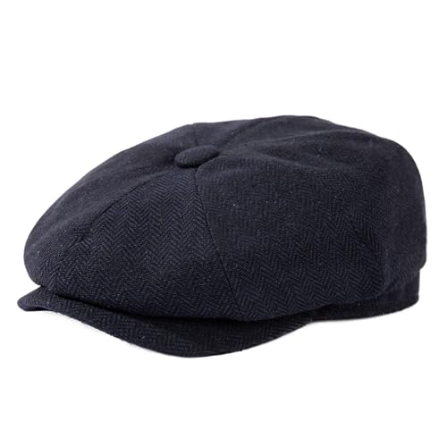 TOP-EX L/XL/XXL Merinowolle Schiebermuetze Herren 8 Panel Peaky Fischgräten Tweed Retro Schiebermütze Schlägermütze Gatsby Cap Warme Wintermütze Vintage Golf Fahrermütze Blau L von TOP-EX