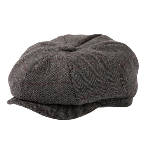 TOP-EX L/XL/XXL Merinowolle Schiebermuetze Herren 8 Panel Peaky Fischgräten Tweed Retro Schiebermütze Schlägermütze Gatsby Cap Warme Wintermütze Vintage Golf Fahrermütze Plaid Grau XL von TOP-EX