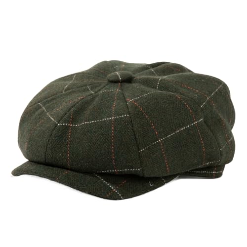 TOP-EX L/XL/XXL Merinowolle Schiebermuetze Herren 8 Panel Peaky Fischgräten Tweed Retro Schiebermütze Schlägermütze Gatsby Cap Warme Wintermütze Vintage Golf Fahrermütze Plaid Grün XXL von TOP-EX