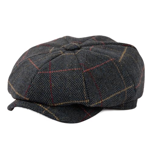 TOP-EX L/XL/XXL Merinowolle Schiebermuetze Herren 8 Panel Peaky Fischgräten Tweed Retro Schiebermütze Schlägermütze Gatsby Cap Warme Wintermütze Vintage Golf Fahrermütze Plaid Navy Blau XL von TOP-EX