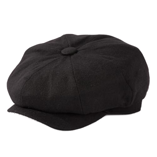 TOP-EX L/XL/XXL Merinowolle Schiebermuetze Herren 8 Panel Peaky Fischgräten Tweed Retro Schiebermütze Schlägermütze Gatsby Cap Warme Wintermütze Vintage Golf Fahrermütze Schwarz XL von TOP-EX