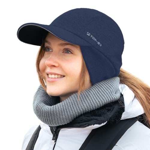 TOP-EX M/L/XL Wasserdicht Basecap Damen Winter mit Ohrenschutz Pferdeschwanz Beanie Warm Mütze mit Fleecefutter Frauen Laufmütze Reflektierend Golf Blau L/XL von TOP-EX