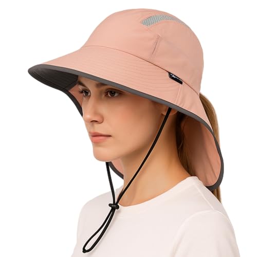 TOP-EX Pferdeschwanz Sonnenhut Damen mit Nackenschutz Sonnenschutz SPF 50 Sommerhut Breite Krempe Gartenhut Outdoor Fischerhut Wasserdicht & Faltbar Rosa X-Large von TOP-EX