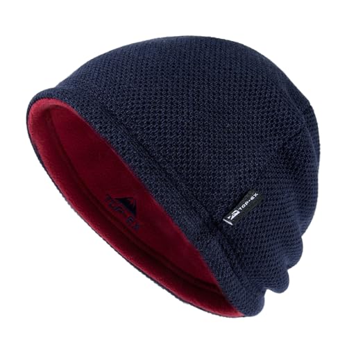 TOP-EX PolarWool Winter Beanie Herren Damen Wollmuetze Fleece Mütze Warme Wintermütze Strickmütze Wendemütze Geschenke Ski Laufmuetze Winddicht Marineblau M/L von TOP-EX