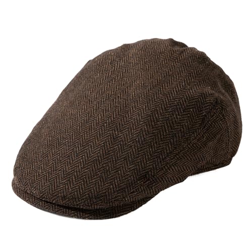 TOP-EX Schiebermütze Herren Wollmischung Flatcap für Große köpfe Newsboy Schirmmütze Baskenmütze Cap Vintage Caps Barrett Ivy Gatsby Tweed Beret Peaked Cap für Golf Driver Fischgrät_Braun XXL von TOP-EX