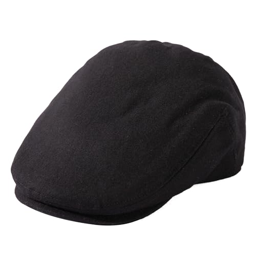 TOP-EX Schiebermütze Herren Wollmischung Flatcap für Große köpfe Newsboy Schirmmütze Baskenmütze Vintage Barrett Ivy Gatsby Cap Tweed Beret Peaked Caps für Golf Driver Schwarz XXL von TOP-EX