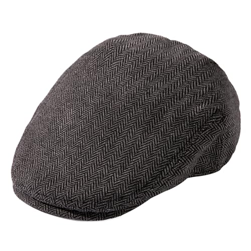 TOP-EX Schiebermütze Herren Wollmischung Flatcap für Große köpfe Newsboy Schirmmütze Baskenmütze Vintage Barrett Ivy Tweed Beret Peaked Cap Gatsby Caps für Golf Driver Fischgrät_Grau XXL von TOP-EX
