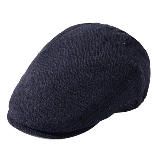TOP-EX Schiebermütze Wollmischung Flatcap Herren Newsboy Schirmmütze Baskenmütze Cap Vintage Barrett Ivy Gatsby Tweed Beret Peaked Caps für Golf Driver Fischgrät_Marineblau L von TOP-EX
