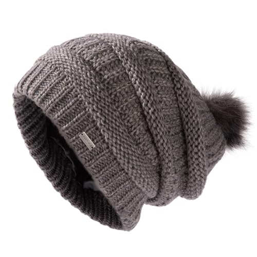 TOP-EX Slouchy Beanie Mütze Damen Winter 100% Wolle mit Fellbommel - Warme Fleecefutter, Winddicht & Outdoor-tauglich - Grau TOP-EX Slouchy Beanie Mütze Damen Winter 100% Wolle mit Fellbommel - Warme Fleecefutter, Winddicht & Outdoor-tauglich - Grau von TOP-EX