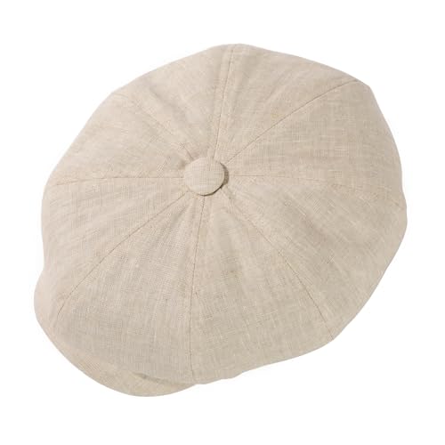 TOP-EX Sommer Flatcap Herren aus 100 Prozent Leinen Beige Atmungsaktiv Schweißableitend Leicht 8-Panel Schiebermütze M/L von TOP-EX