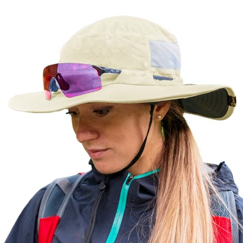 TOP-EX Sonnenhut für Damen Breite Krempe SPF 50 UV-Schutz mit Kinnriemen Packbarer Fischer-Sonnenhut für Reisen Strand Outdoor Sommer Wasserdicht Leicht Gartenarbeit Wandern Angeln Camping, Beige M/L von TOP-EX