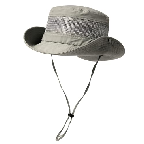 TOP-EX Sonnenhut für Damen und Herren UPF 50 Breitkrempe, wasserdicht, atmungsaktiv und verstellbar für Sommer, Angeln,Wandern,Safari Leichter und klein verpackbarer Bucket Hut HellGrau L/XL von TOP-EX