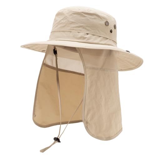 TOP-EX UPF 50 Herren & Damen Sonnenhut mit Nackenschutz breiter Krempe Sommer UV-Schutz Wandern Safari Hut wasserdichter Anglerhut Outdoor-Hut für Spaziergänge & Gartenarbeit Beige M/L von TOP-EX