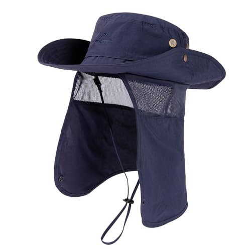 TOP-EX UPF 50 Herren & Damen Sonnenhut mit Nackenschutz breiter Krempe Sommer UV-Schutz Wandern Safari Hut wasserdichter Anglerhut Outdoor-Hut für Spaziergänge & Gartenarbeit Marineblau M/L von TOP-EX