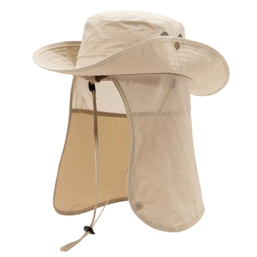 TOP-EX UPF 50 Sonnenhut für große Köpfe Herren mit Nackenschutz breiter Krempe Sommer UV-Schutz Wandern Safari Hut wasserdichter Outdoor-Hut für Gartenarbeit Khaki M/L von TOP-EX