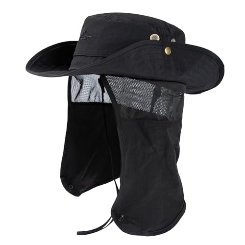 TOP-EX UPF 50 XXL Sonnenhut für große Köpfe Herren mit Nackenschutz breiter Krempe Sommer UV-Schutz Wandern Safari Hut wasserdichter Outdoor-Hut Schwarz XL/XXL von TOP-EX
