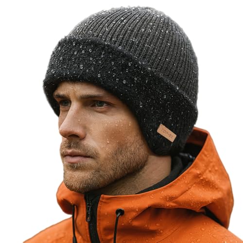 TOP-EX Winter Wollmütze mit Ohrenklappen für Herren Fleecegefüttert Wasserdicht Warm Kältebeständig Thermo Gestrickte Mütze Schnee Draußen Geschenke Große Größe Grau XL XXL von TOP-EX