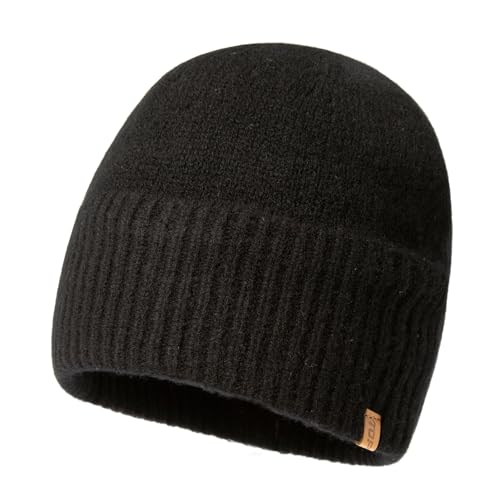 TOP-EX XL/XXL 100% Merino Mütze Herren Beanie Wintermuetze Wollmütze Strickmuetze Fisherman Beanie Trawler Mütze Warme Fleece Futter Schwarz X-Large von TOP-EX