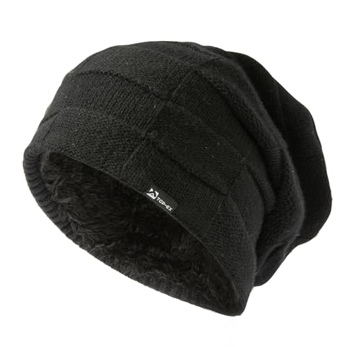 TOP-EX XL/XXL 100% Merino Wolle Slouch Beanie Herren Mütze Damen Winter Warm Fleece Strickmuetze Schwarz von TOP-EX